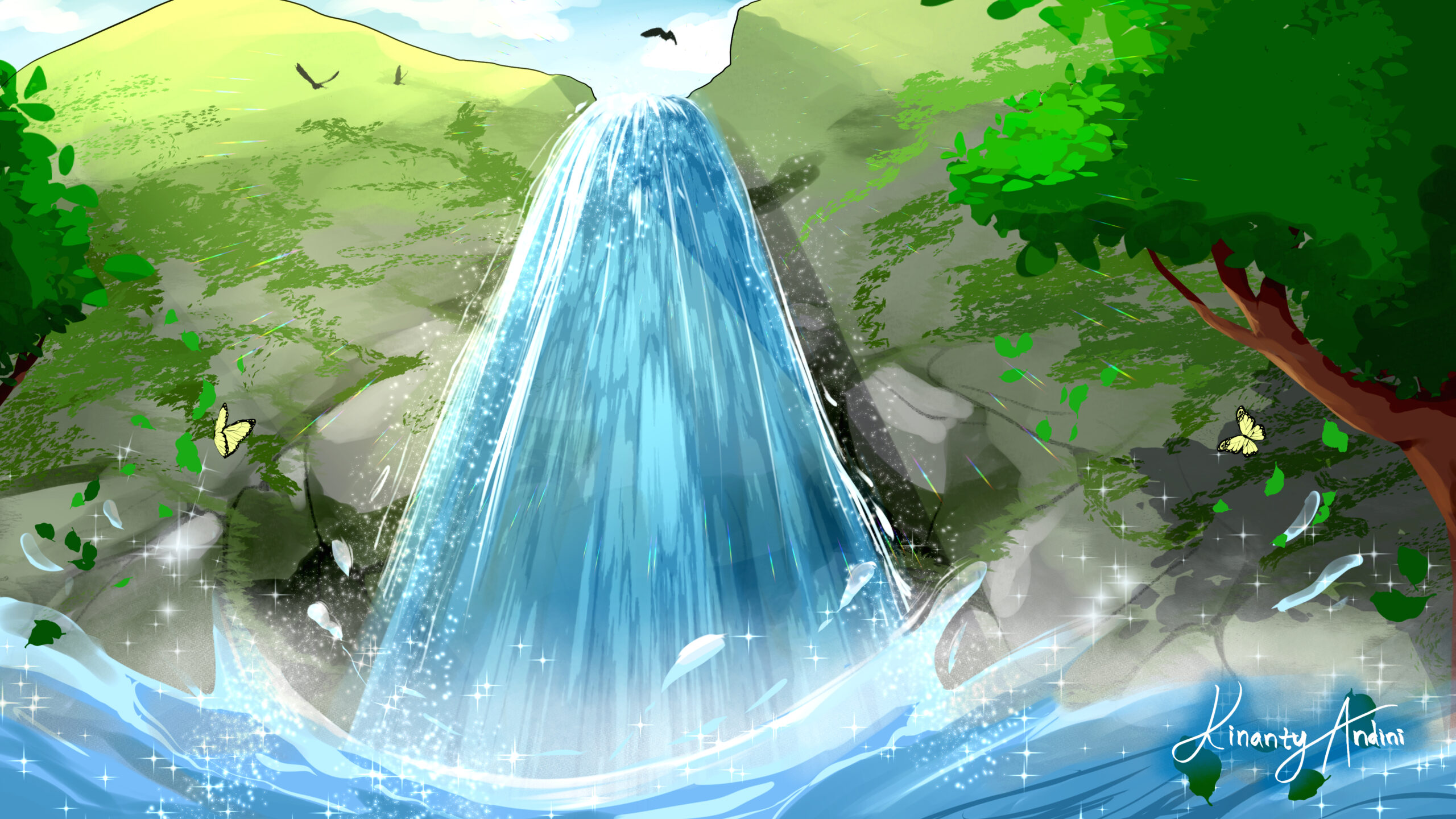 Waterfall illustration by Kinanty Andini
